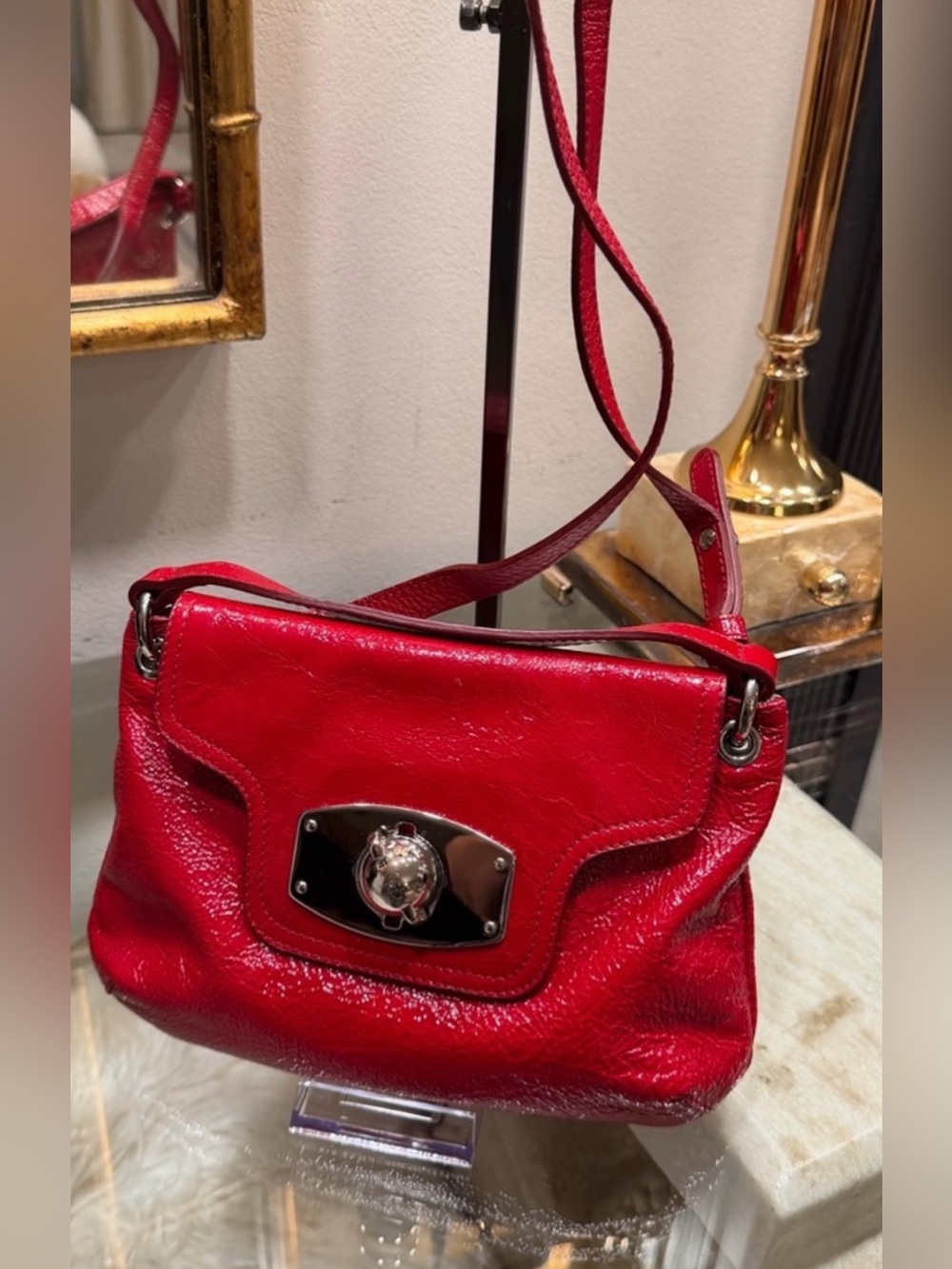 Furla EUC Red Leather Crossbody with Turn-Lock Detail silver hardware
